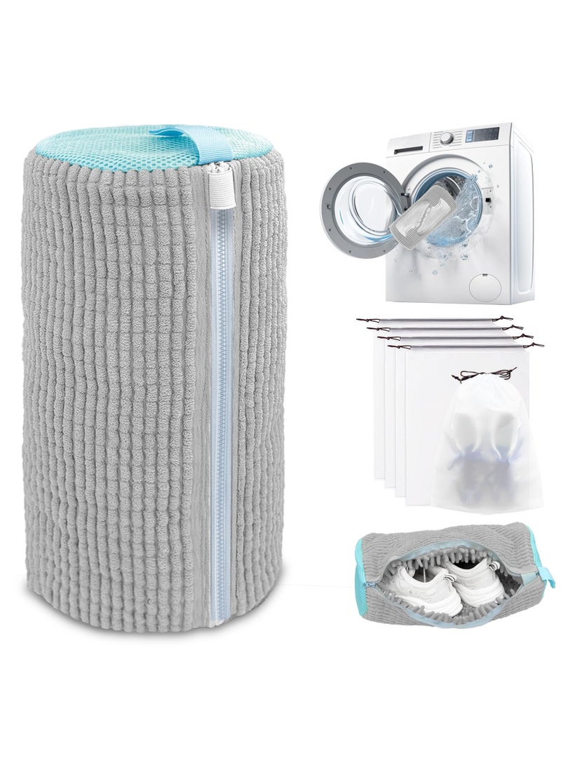 HOMESTAR Thick Grey Shoe Washing Bag | Reusable Washer Safe Design | Chenille Mesh Cleaning Bag | Concealed Zipper Protection | 360° Gentle Cleaning Technology | Hanging Dry Convenience | For Sneakers/Canvas/Sports Shoes | Anti-Tangle & Shape Protection - Image 1